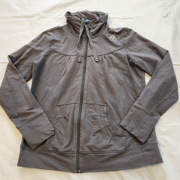 Lole Size Large Gray Hooded Zip-Up Jacket with Embroidery - Picture 2 of 6